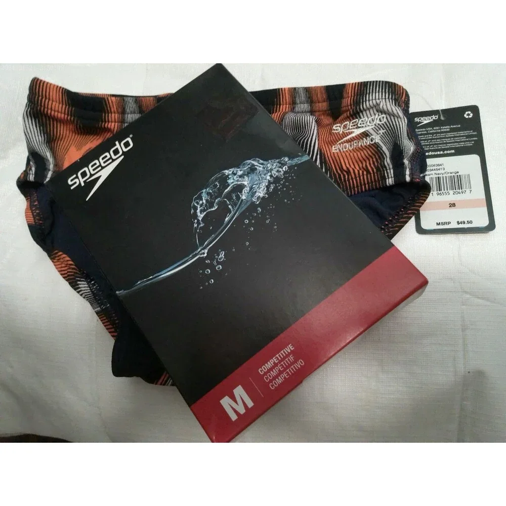 Speedo Men's Swim Brief Size 28 Purpose Brief Navy/Orange Endurance+ NIB
